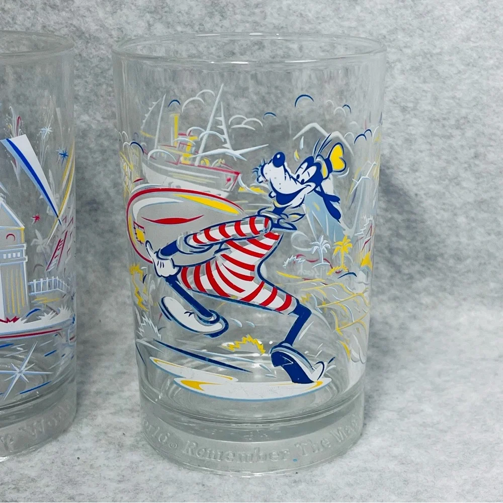 DISNEY World 25th‎ Anniversary Glasses Set of 2 Glass Cups Tumblers Goofy